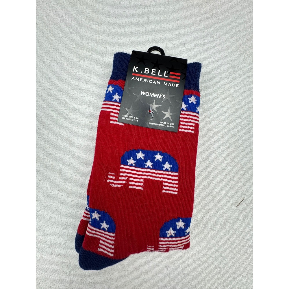 K.Bell Crew Socks Women 9-11 Red New Republican Elephant Patriotic Stars Stripes